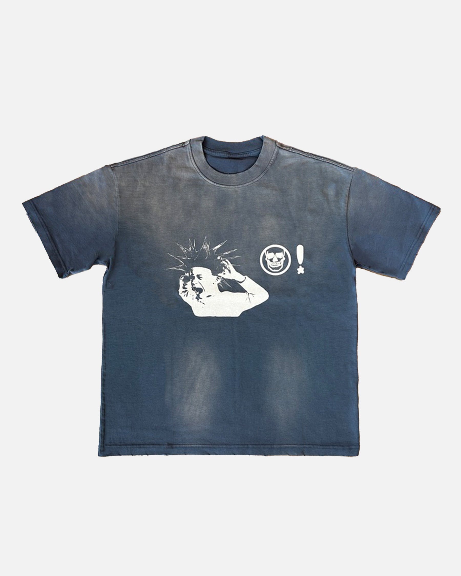 Helvet Premium Kid Tee Blue Graphic Tee Shirt with high quality graphic and natural sun fading. Laid Flat with white backround. 