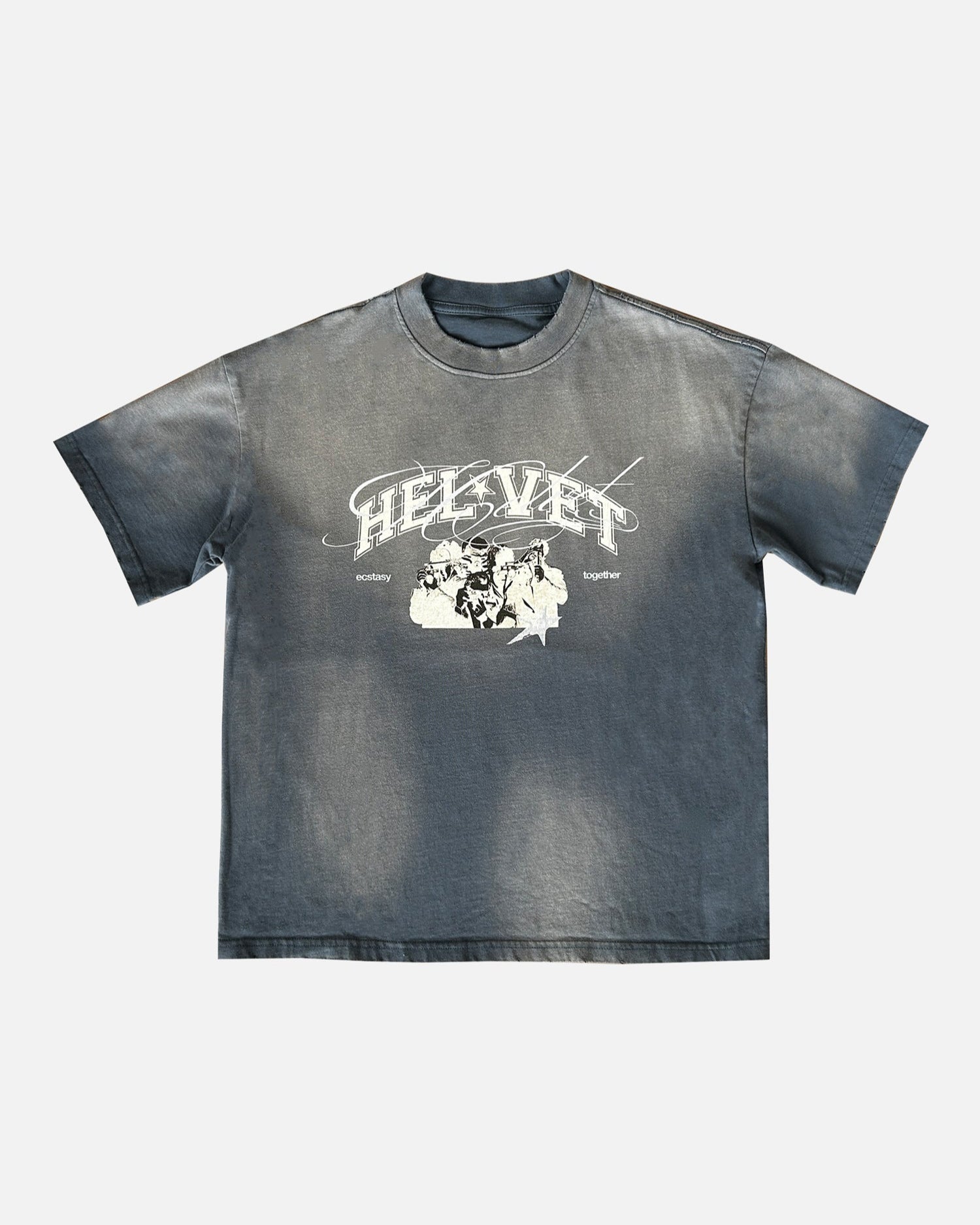 Helvet Premium Clouded Blue Graphic Tee Shirt with high quality graphic and natural sun fading.